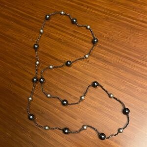 Grey Pearl and black beaded costume necklace.